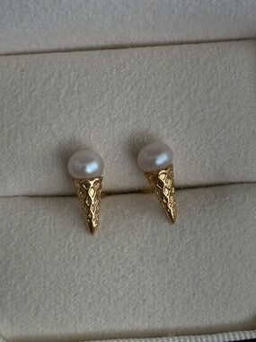 Pearl Cone Stud Earrings, Gold Filled, Minimal Sculptural Pearl Studs